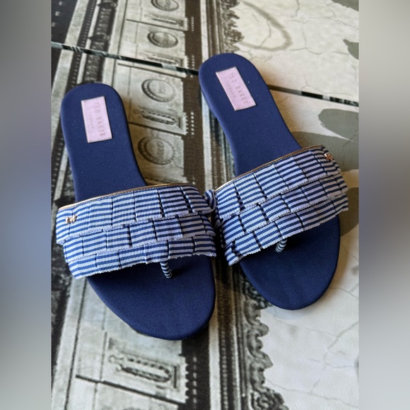 Blue Striped Slide Sandals - Picture 1 of 2